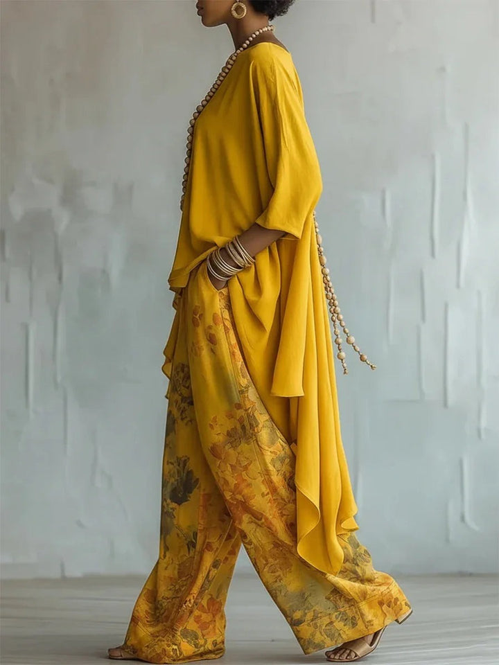 Two piece set with handkerchief hem top side view