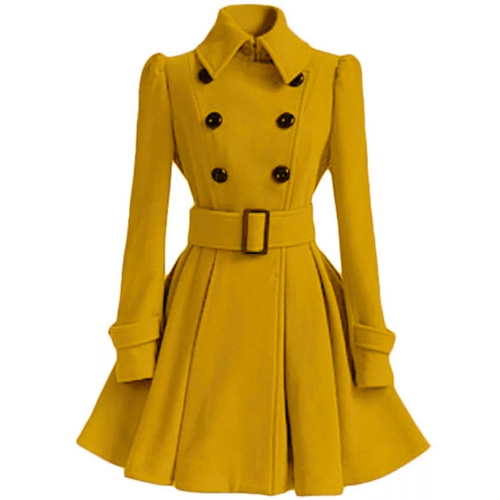 Belted double breasted fit and flare pea coat front view
