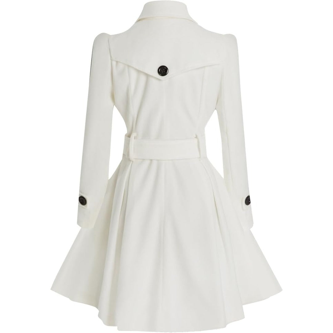 Fit and flare pea coat with back yoke button tab back view