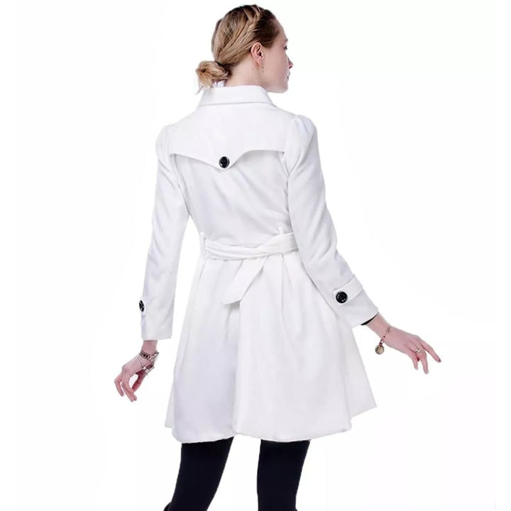 Belted pea coat with flared skirt back view
