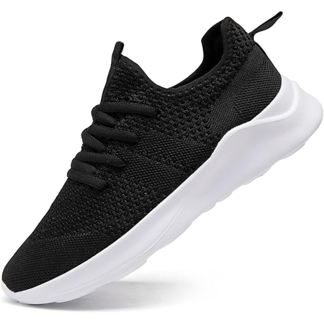Knit lace up gym sneaker with contrast sole side view