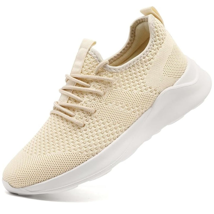 Knit lace up gym sneaker with rubber outsole side view