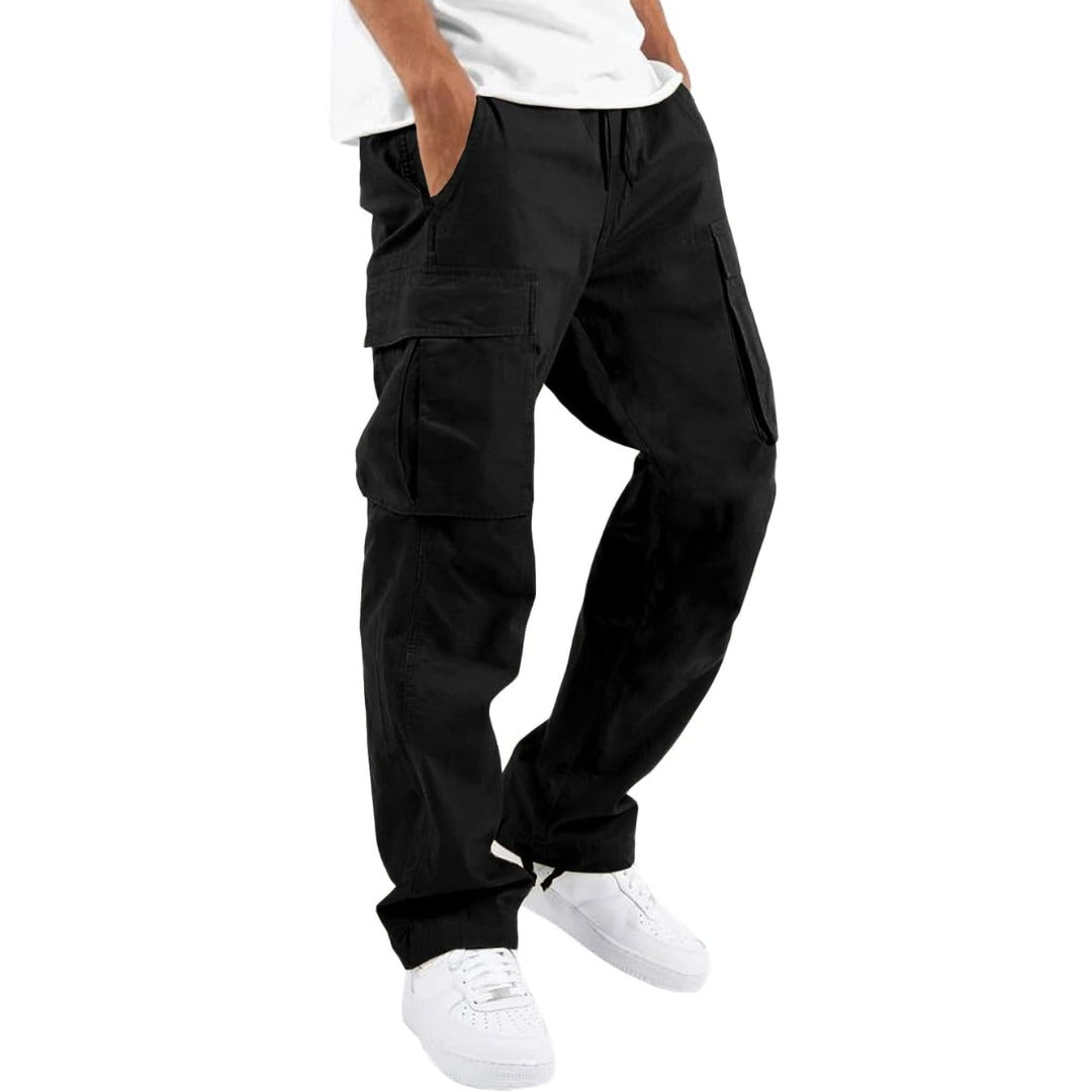Cotton cargo jogger pants with flap pockets front view