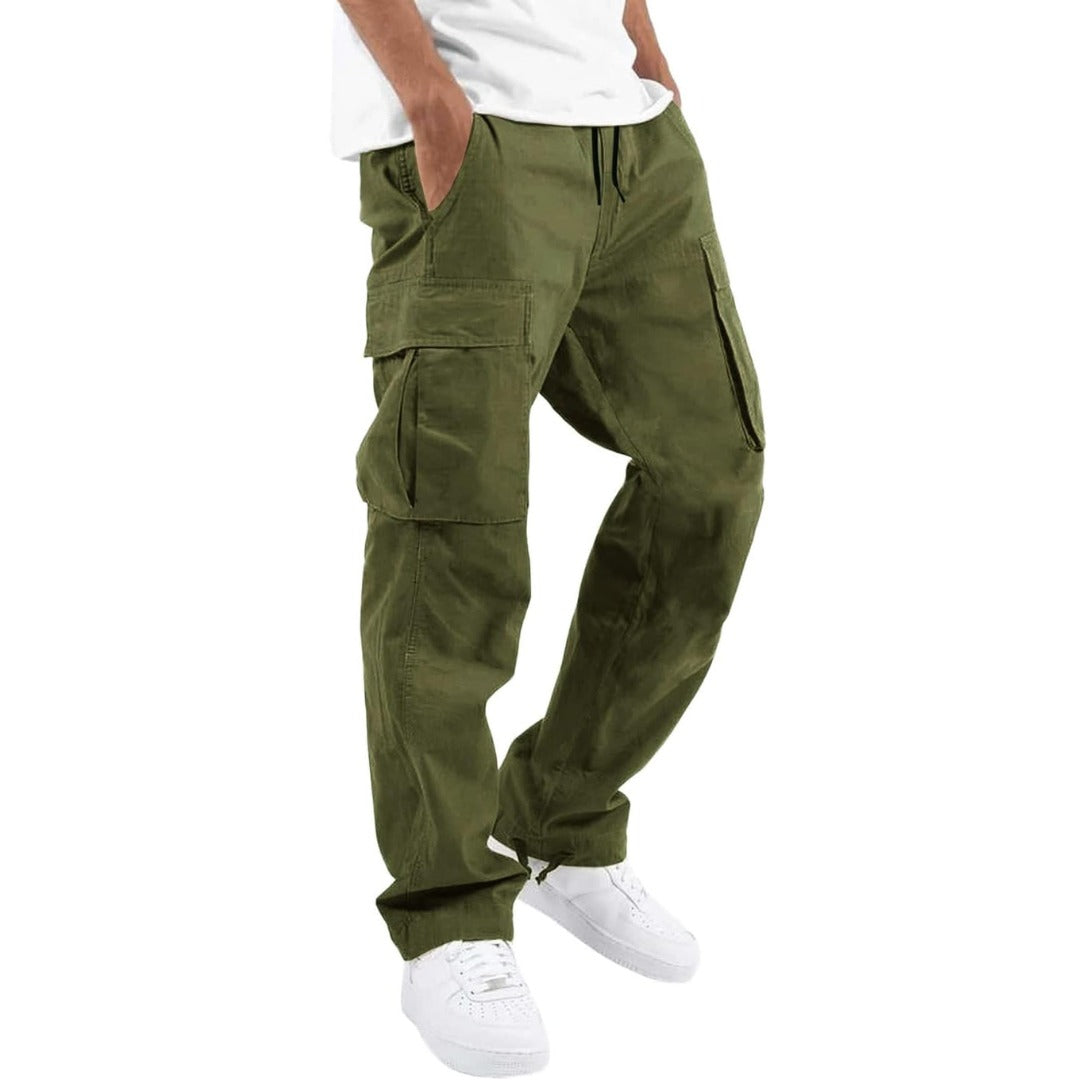 Cargo jogger pants with toggle hem front view