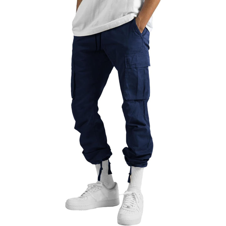 Cargo jogger pants with cinched ankle hem front view