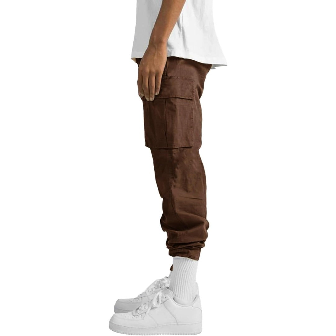 Cargo jogger pants side view with flap pocket