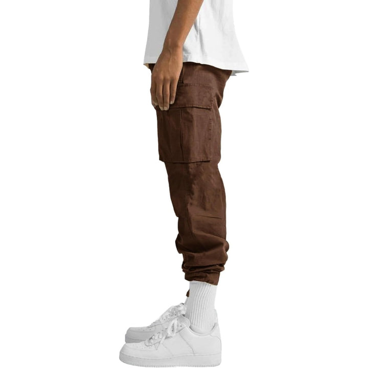 Cargo jogger pants side view with flap pocket