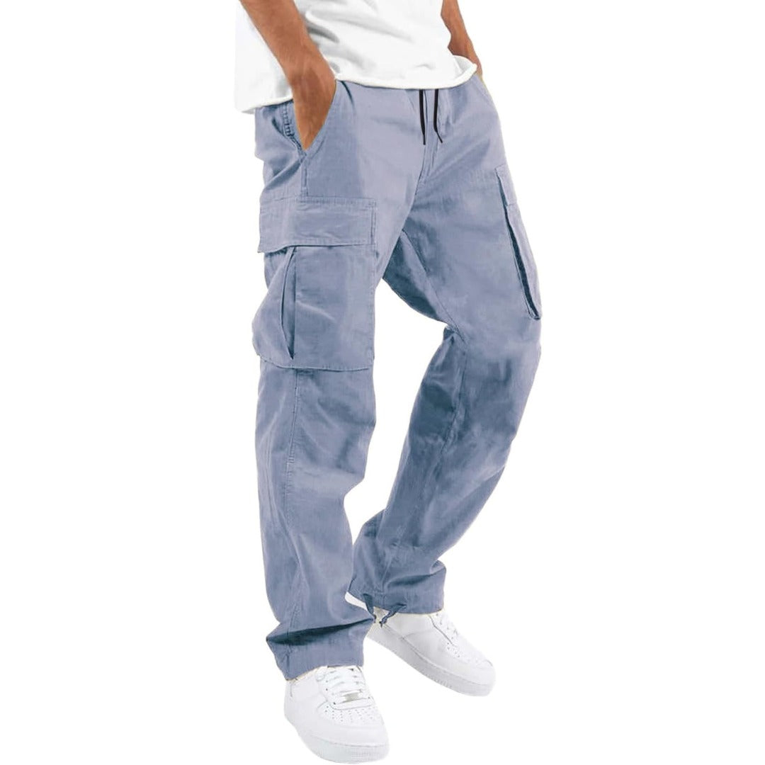 Cotton cargo pants with side flap pockets front view