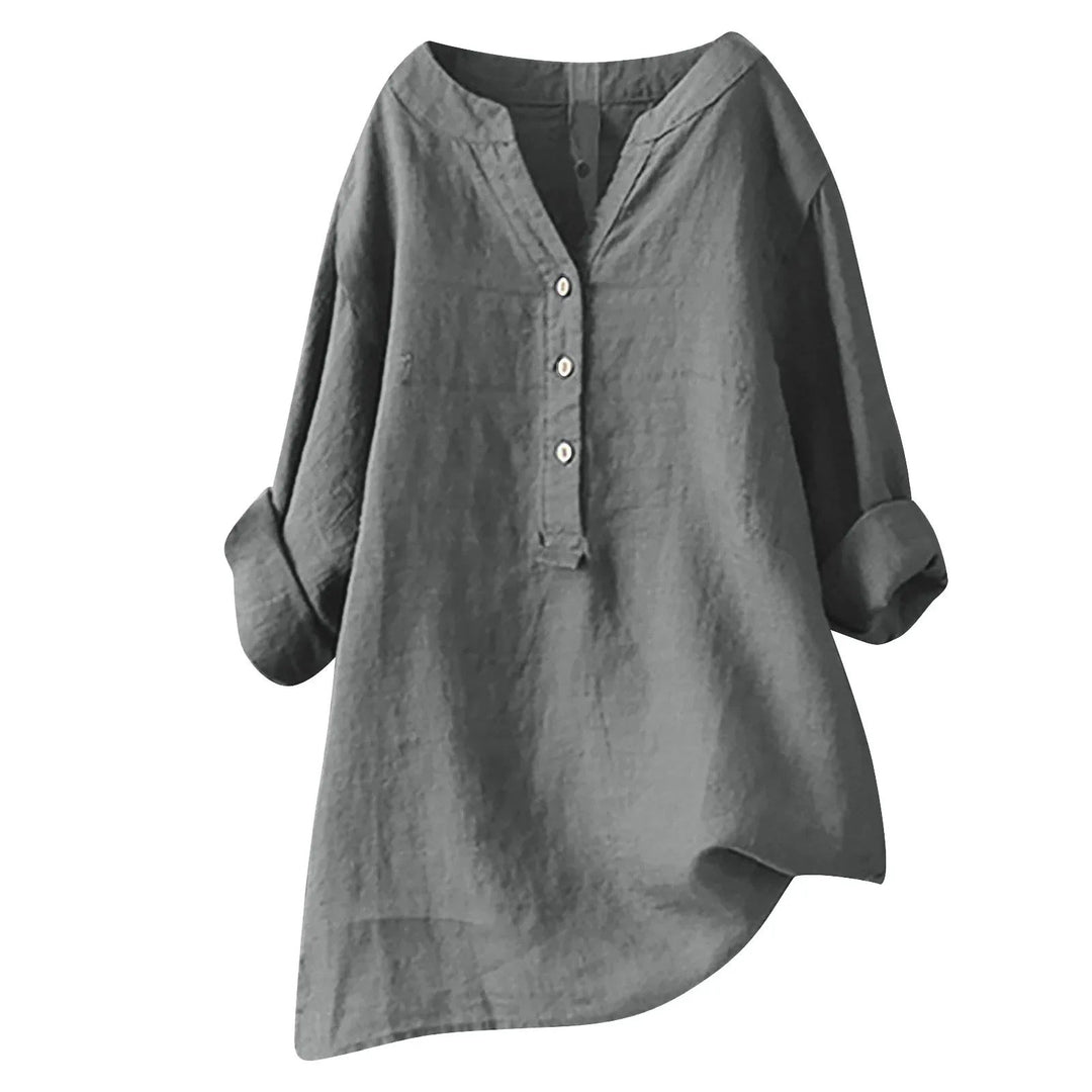 Loose cotton linen blend tunic shirt flat front view