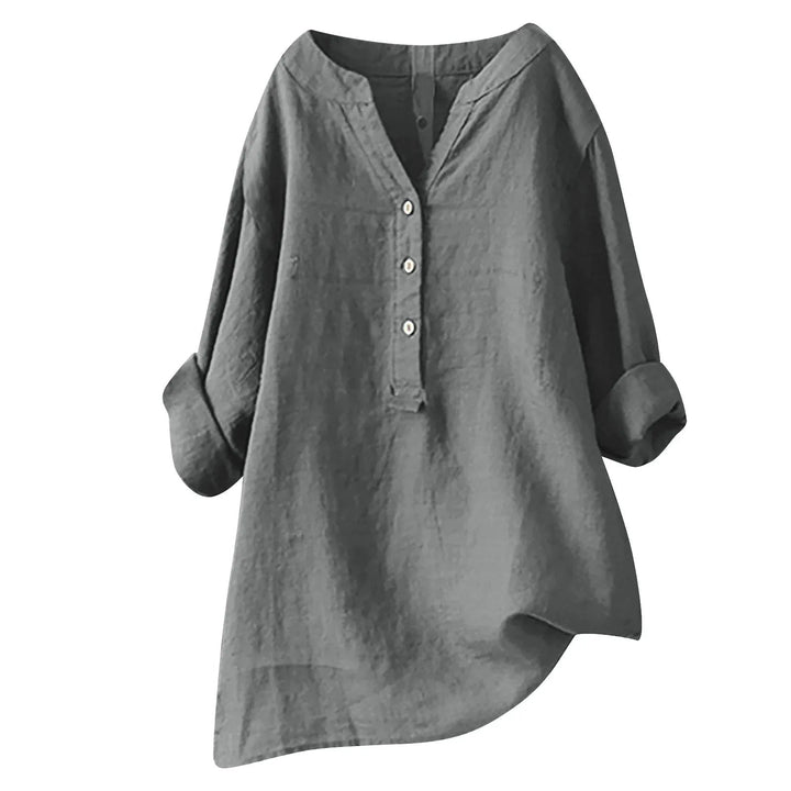 Loose cotton linen blend tunic shirt flat front view