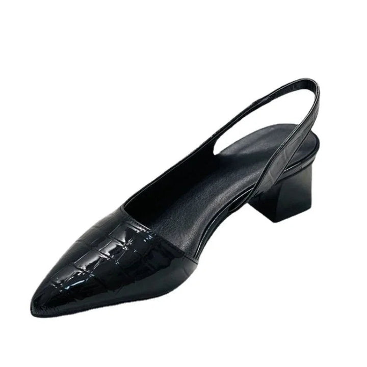 Slingback block heel pump three-quarter view