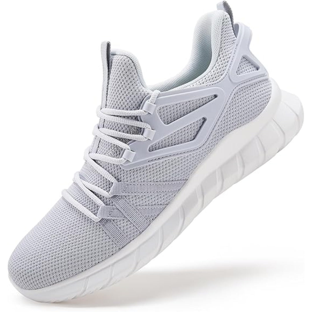 Knit mesh walking sneaker with cage overlay side view