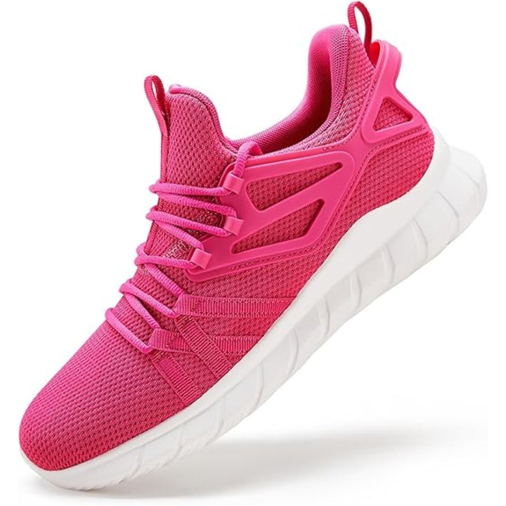 Knit mesh walking sneaker with heel pull loop side view
