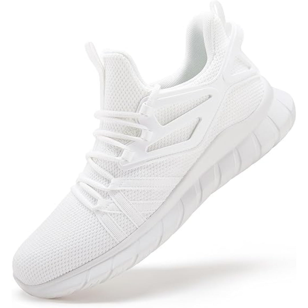 Knit mesh walking sneaker with cage overlay side view