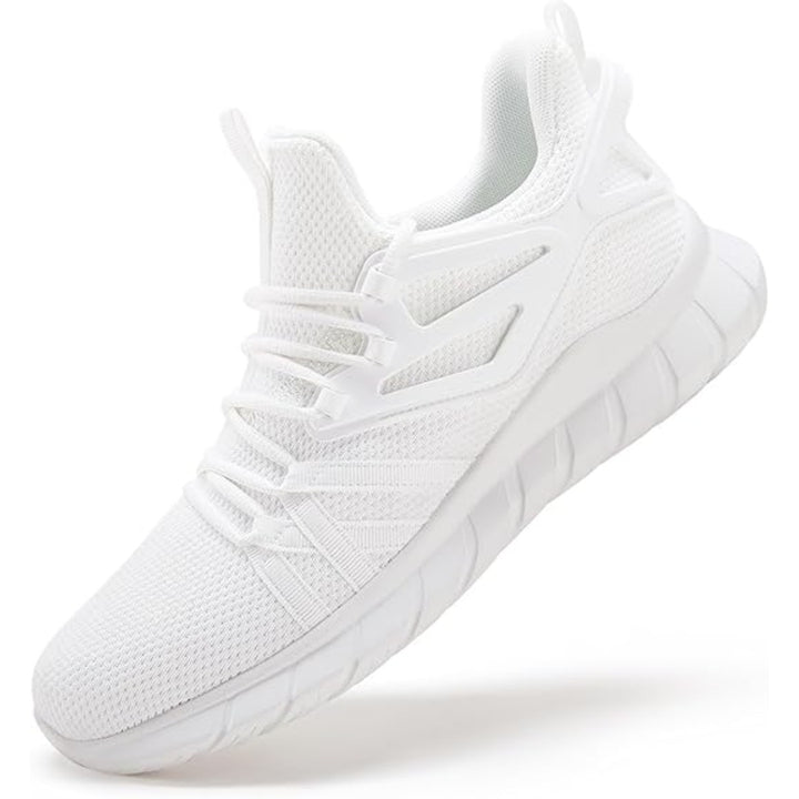 Knit mesh walking sneaker with cage overlay side view