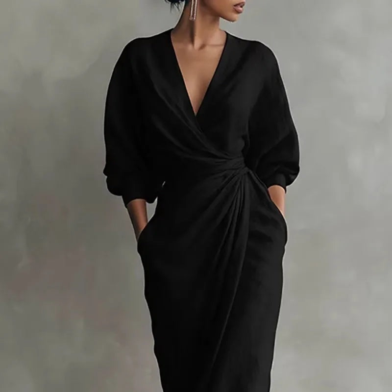 Wrap maxi dress V neckline and gathered waist detail