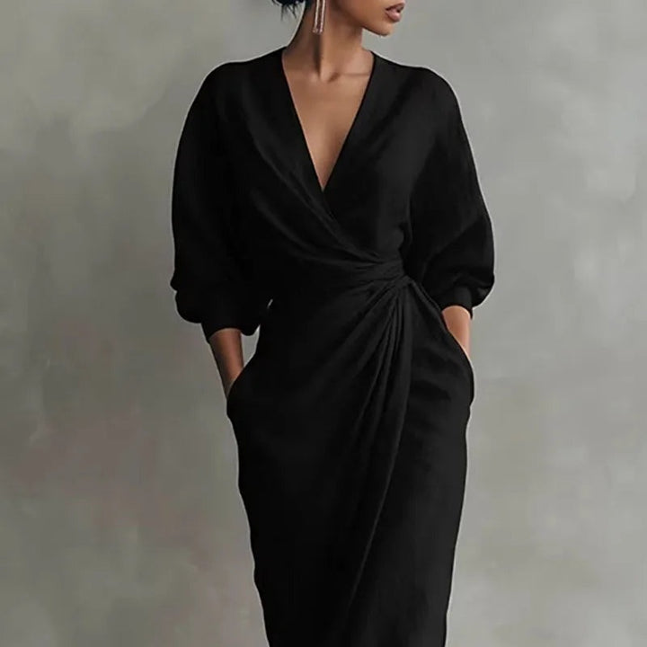 Wrap maxi dress V neckline and gathered waist detail