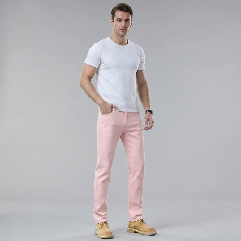 Men's Five Pocket Tapered Leg Jeans with Back Waist Patch view 1
