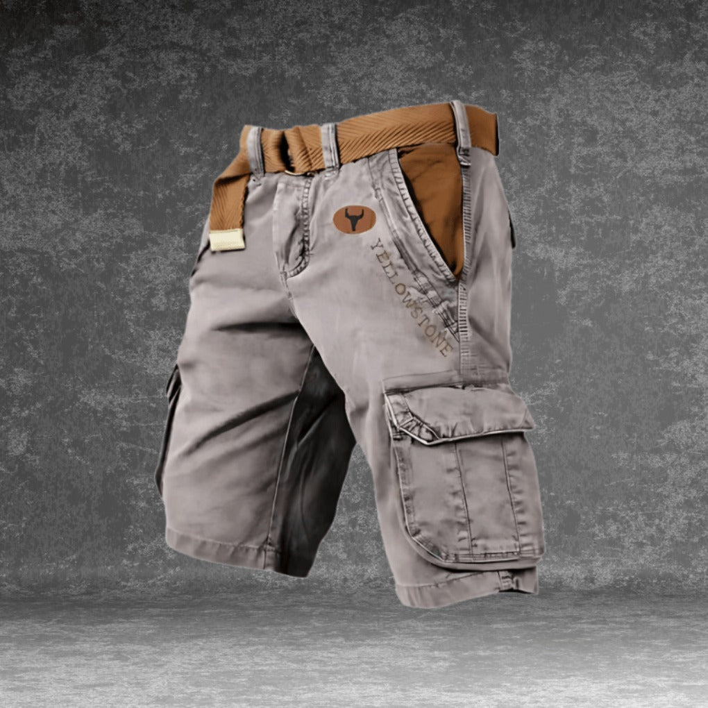 Men's Knee Length Cargo Shorts with Flap Side Pockets shown in Gray