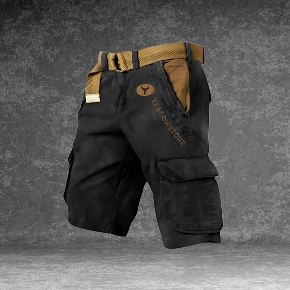 Men's Knee Length Cargo Shorts with Flap Side Pockets shown in Black