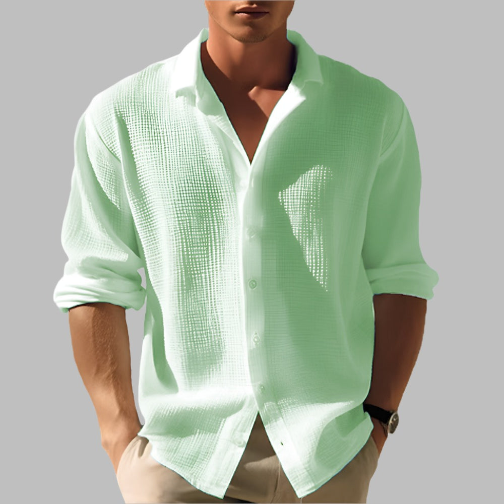 Men's Long Sleeve Textured Button Up Shirt with Spread Collar shown in Green