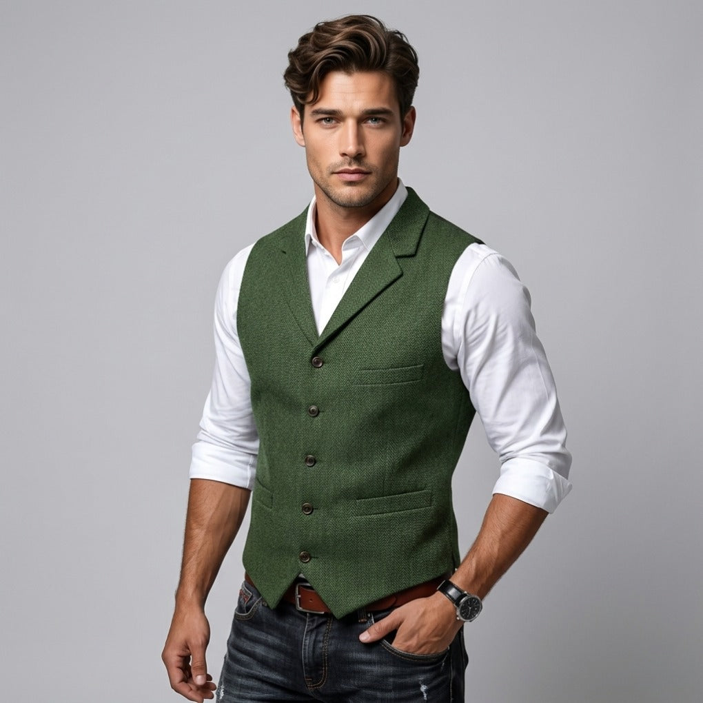 Men's Notch Lapel Button Front Suit Vest with Welt Pockets view 1