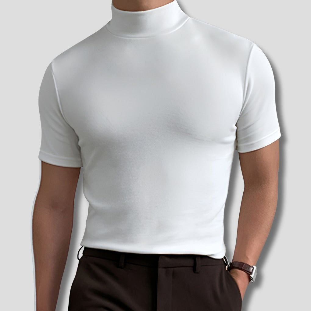 Men's Short Sleeve Mock Neck Turtleneck T-Shirt shown in White