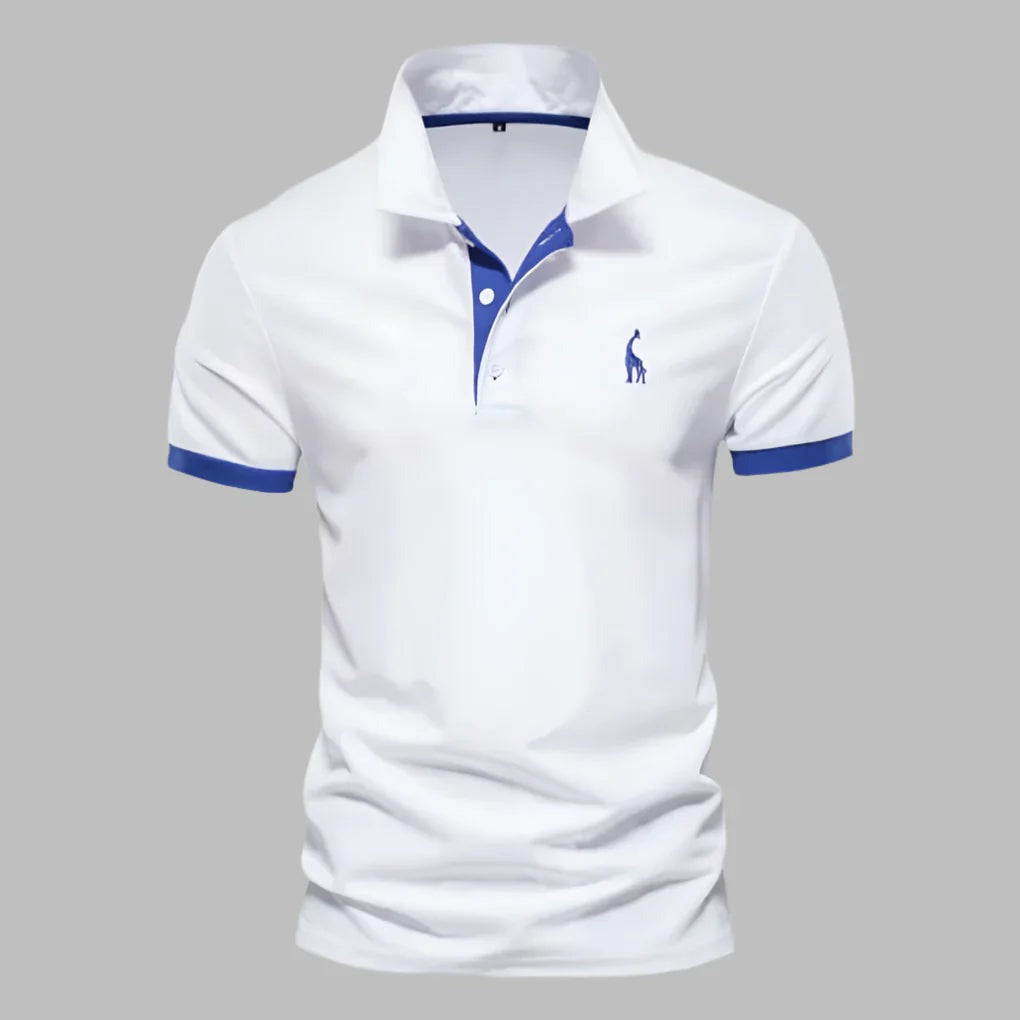Men's Short Sleeve Polo Shirt with Contrast Tipping and Embroidery shown in White