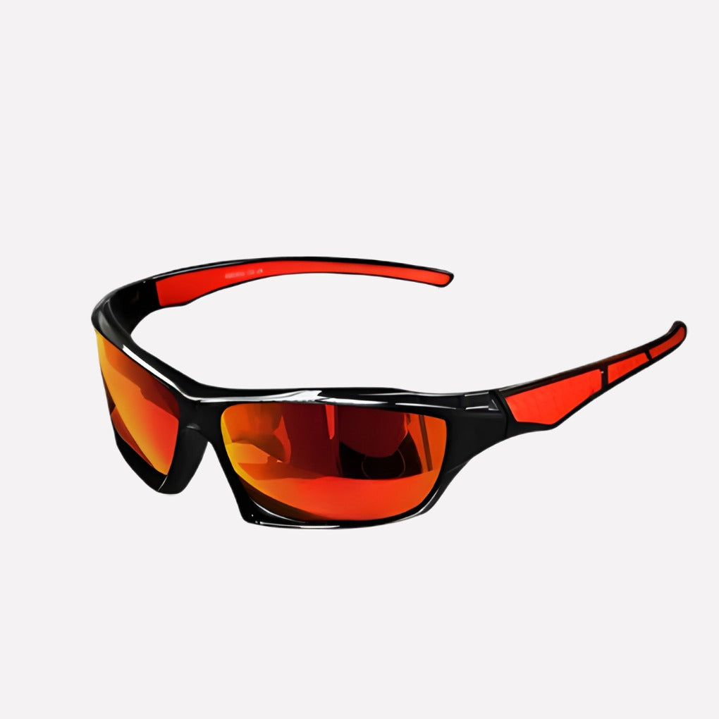 Men's Wraparound Sports Sunglasses with Mirrored Lenses shown in Orange