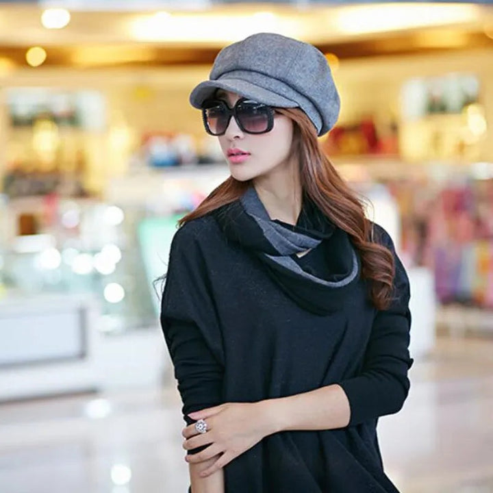 Felt-look newsboy cap styled front view