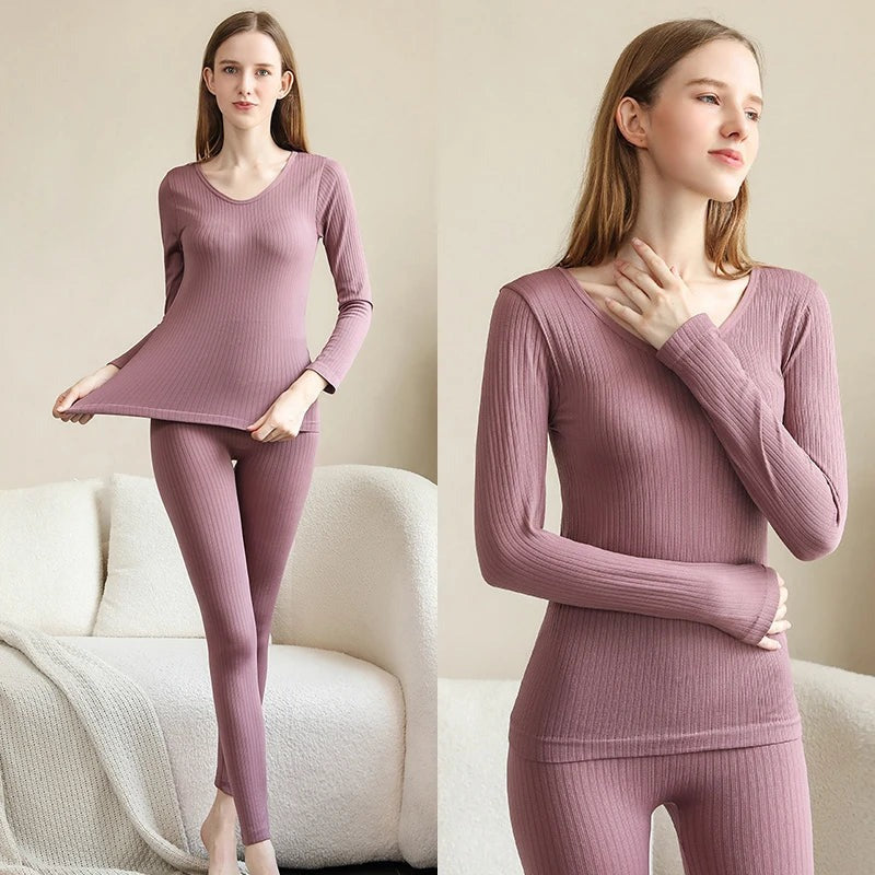 Ribbed long sleeve thermal top and leggings front view