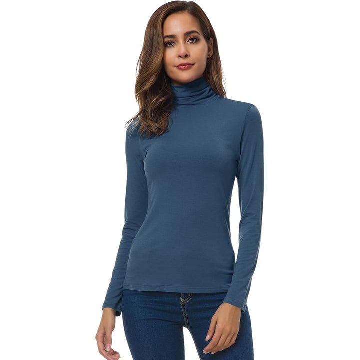 Turtleneck top with fold-down collar front view