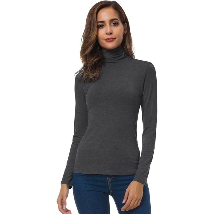 Slim fit turtleneck long sleeve top front view