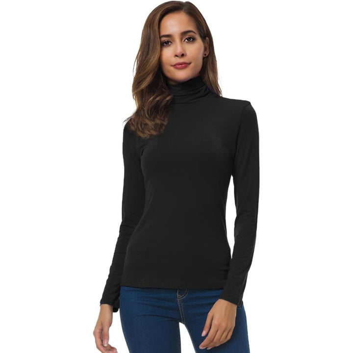 Fitted long sleeve turtleneck top front view