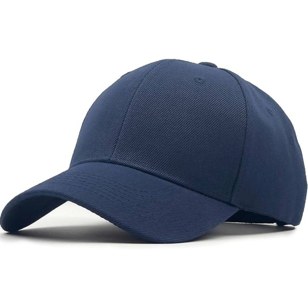 Structured six panel baseball cap three-quarter front view