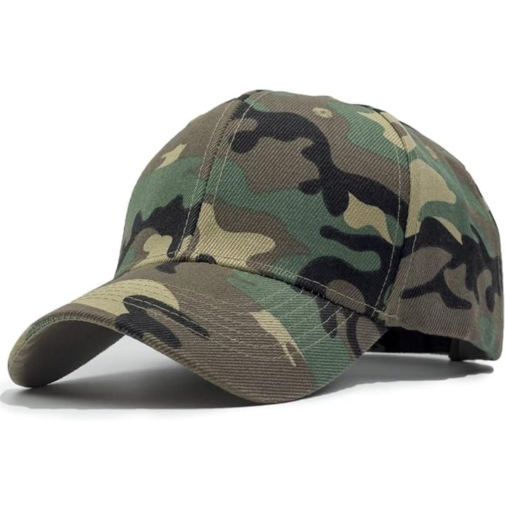 Camo print structured baseball cap front view