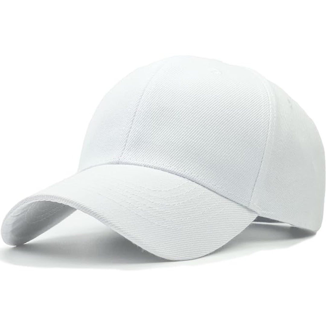 Plain six panel baseball cap with curved brim