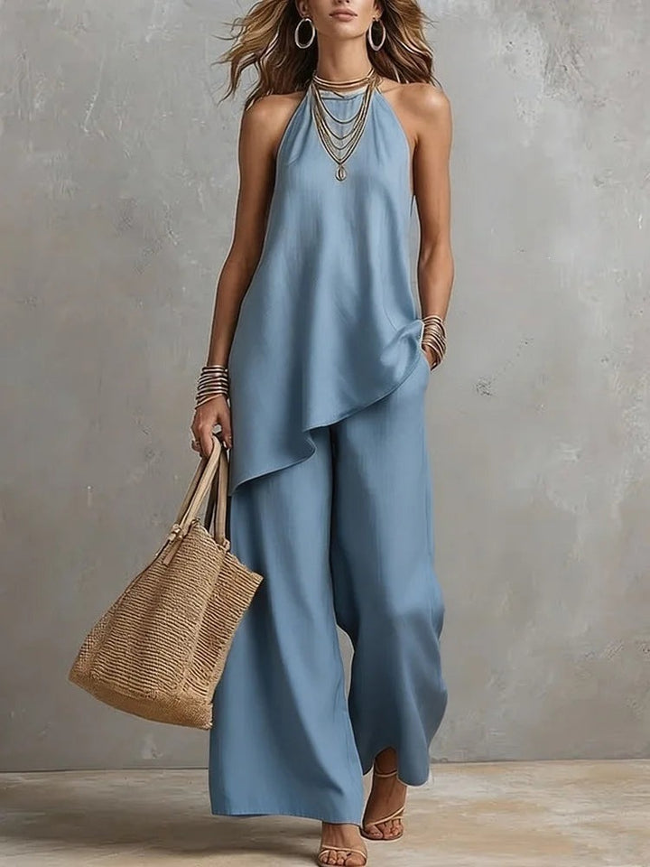 Halter wide leg two piece set full length front view