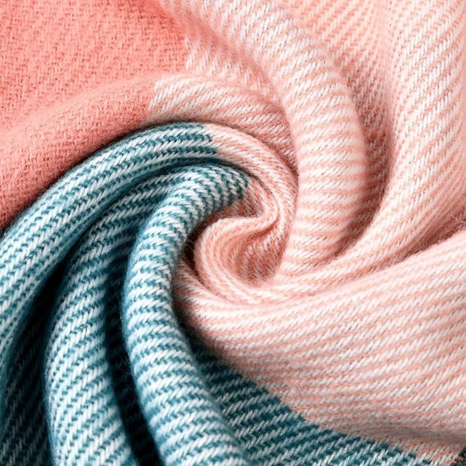 Brushed woven check scarf fabric close-up detail