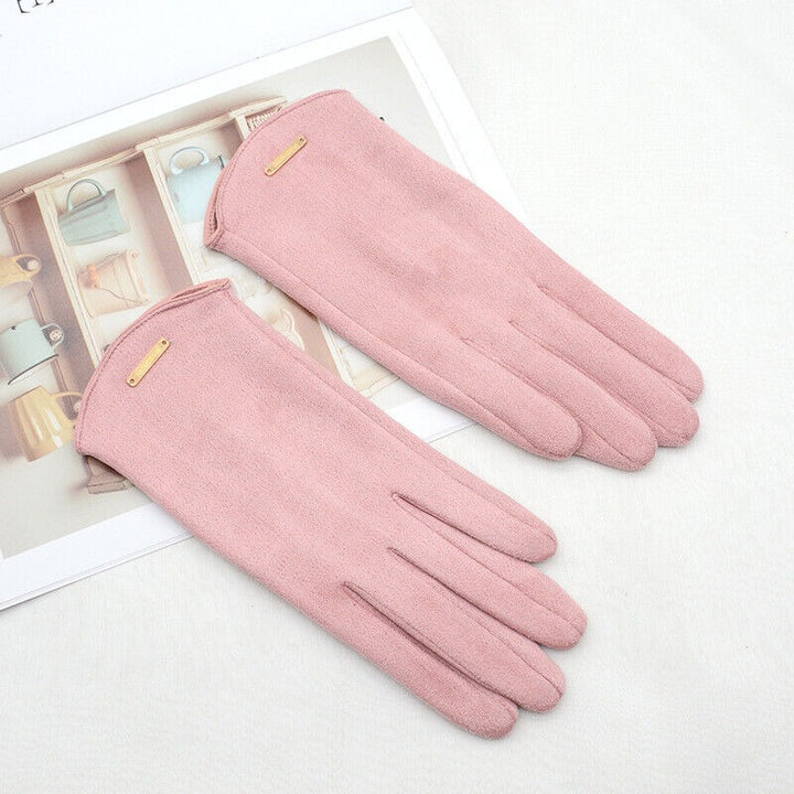 Suede-look gloves with piped cuffs flat lay