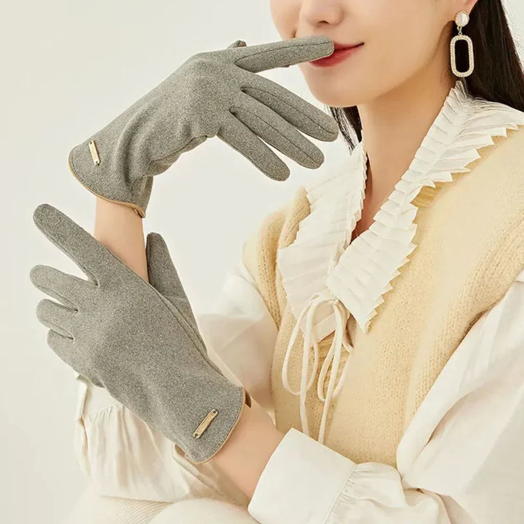Plush lined touchscreen gloves worn view