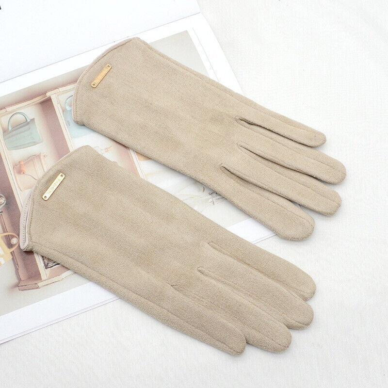 Suede-look plush lined gloves flat lay