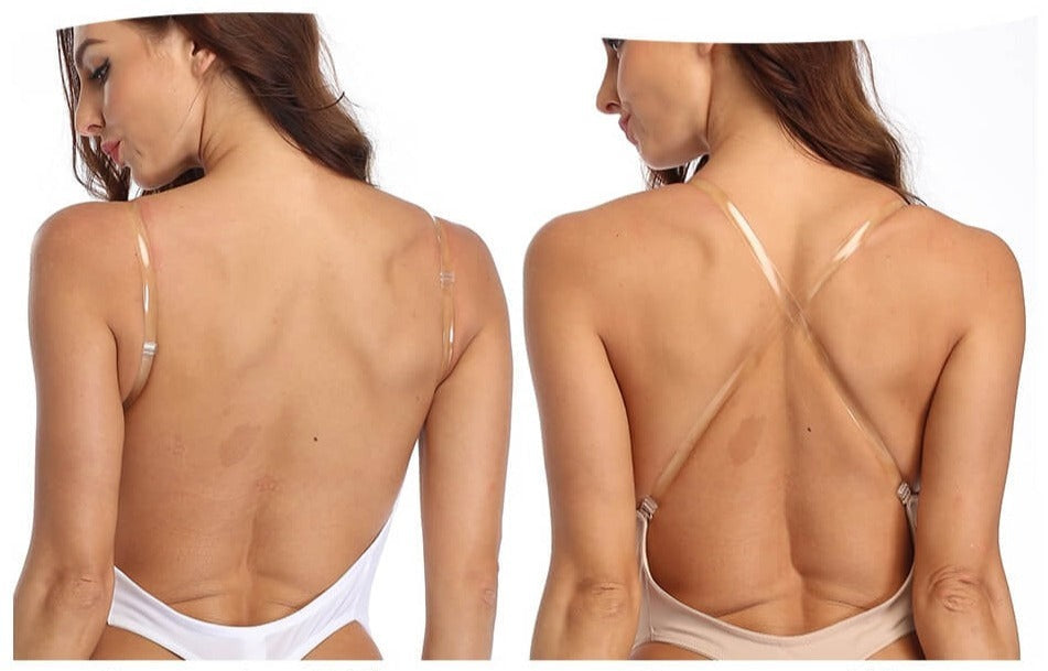 Women's Deep Plunge Backless Bodysuit with Clear Adjustable Straps view 2