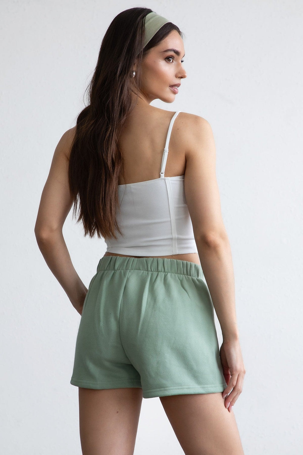 Women's high waist fleece sweat shorts back view