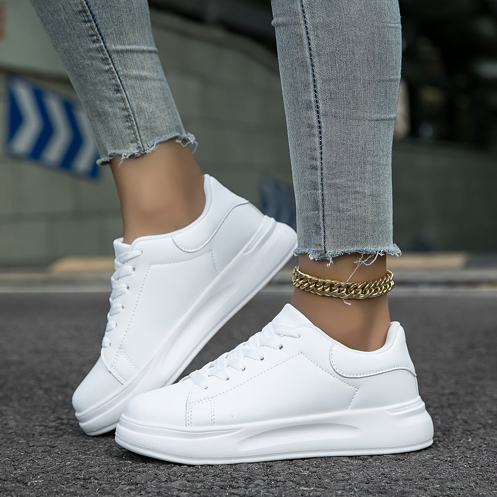 Women's lace up platform sneakers front angle view