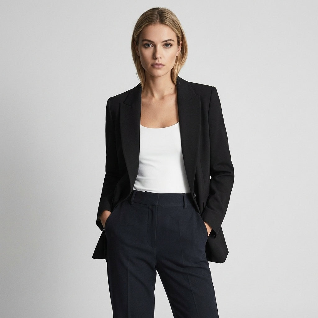 Women's Notched Lapel Blazer and Straight Leg Pants Set view 1
