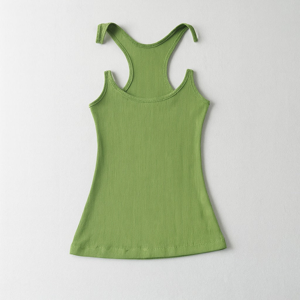 Women's Ribbed Racerback Tank Top with Clear Shoulder Straps view 1