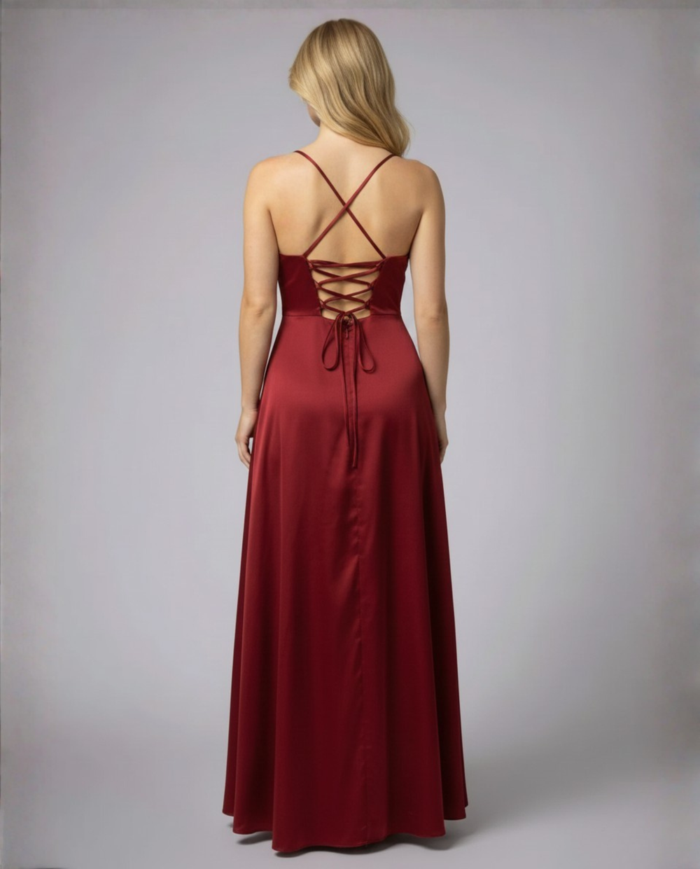 Women's Strappy Maxi Dress with Cowl Neck and Side Slit shown in Navy