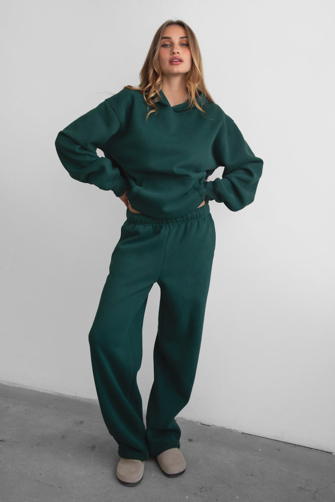 Women's wide leg fleece sweatpants front view