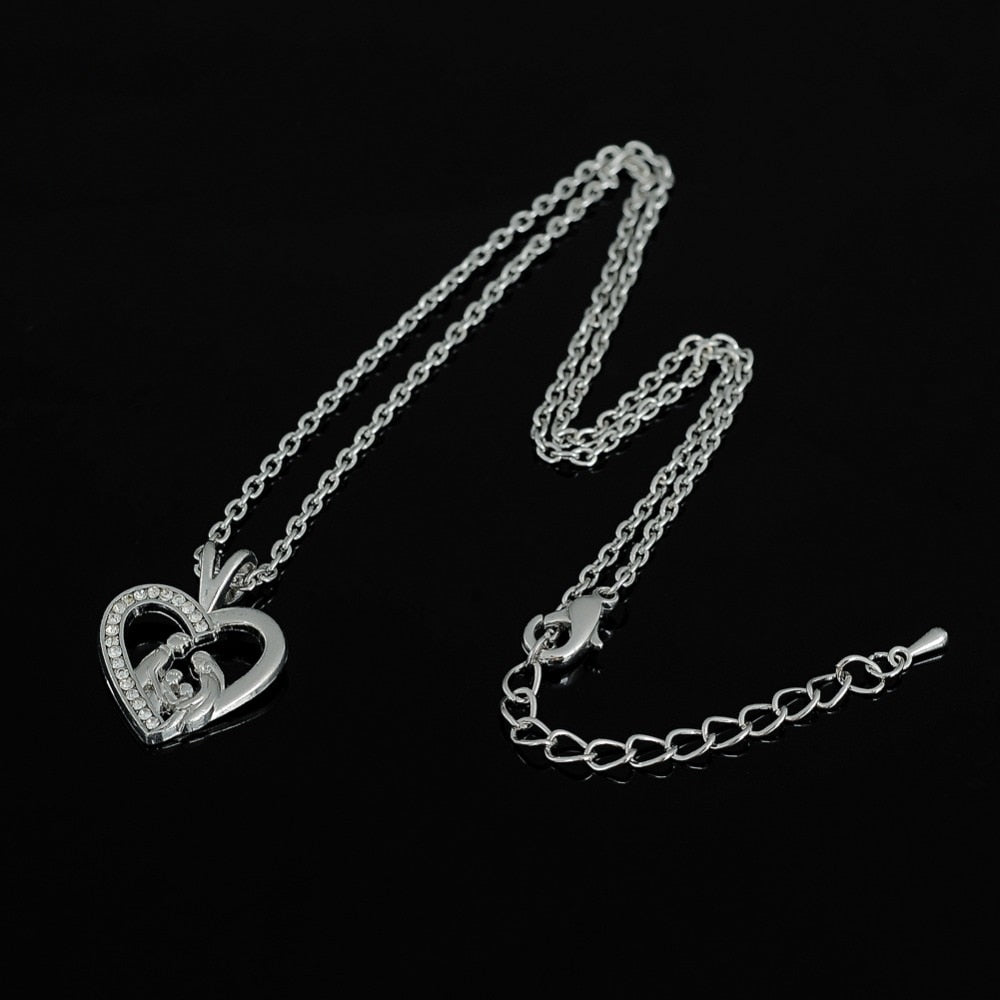 Happy Family Heart Pendant Necklace – Rhodium Plated